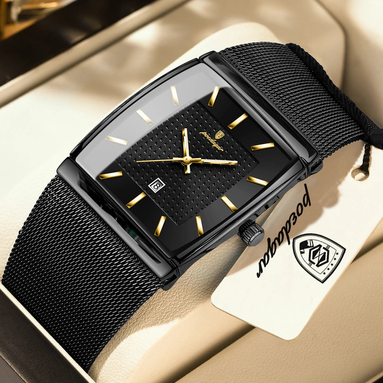 Top luxe hommes montre en acier inoxydable maille Date étanche lumineux homme montre-bracelet décontracté Rectangle Quartz hommes montres