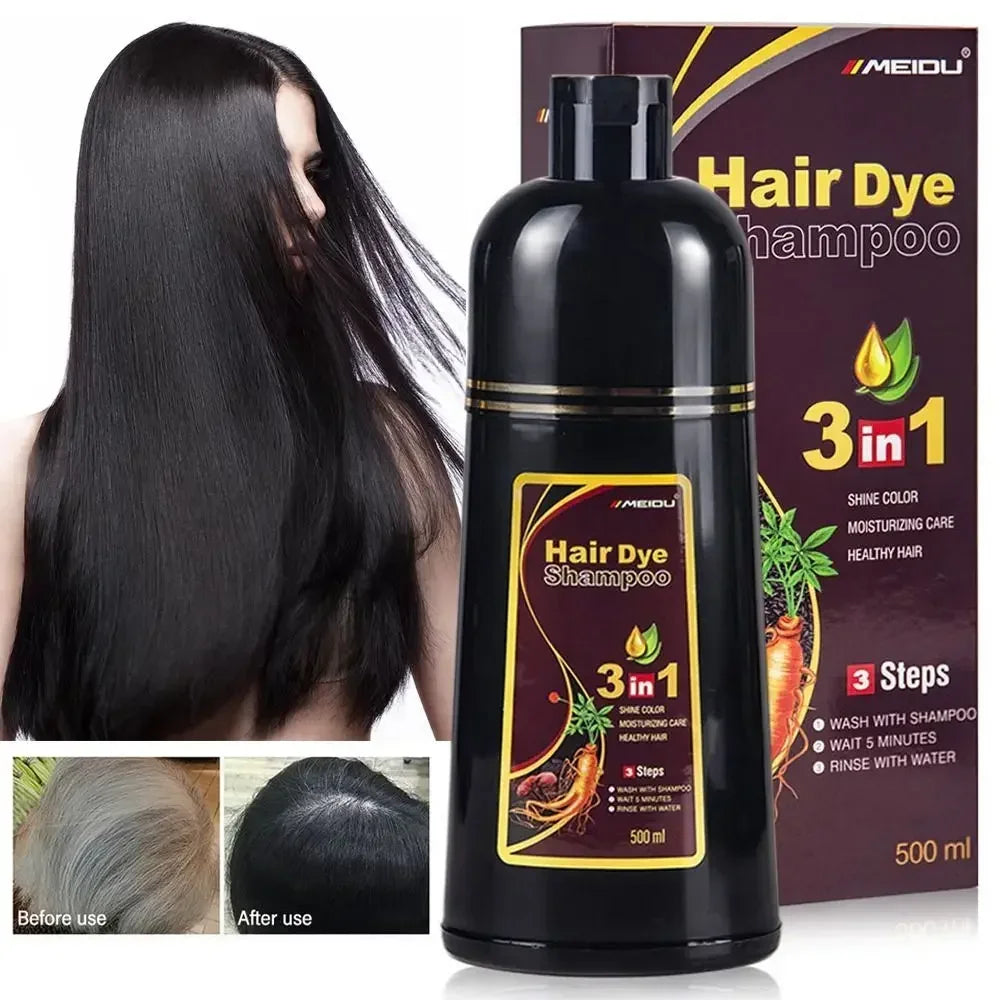 Shampooing à Coloration Instantanée 3 en 1, Teinture pour Cheveux, à Base de Plantes, Brun Violet, Document Noir Naturel, pour Homme et Femme
