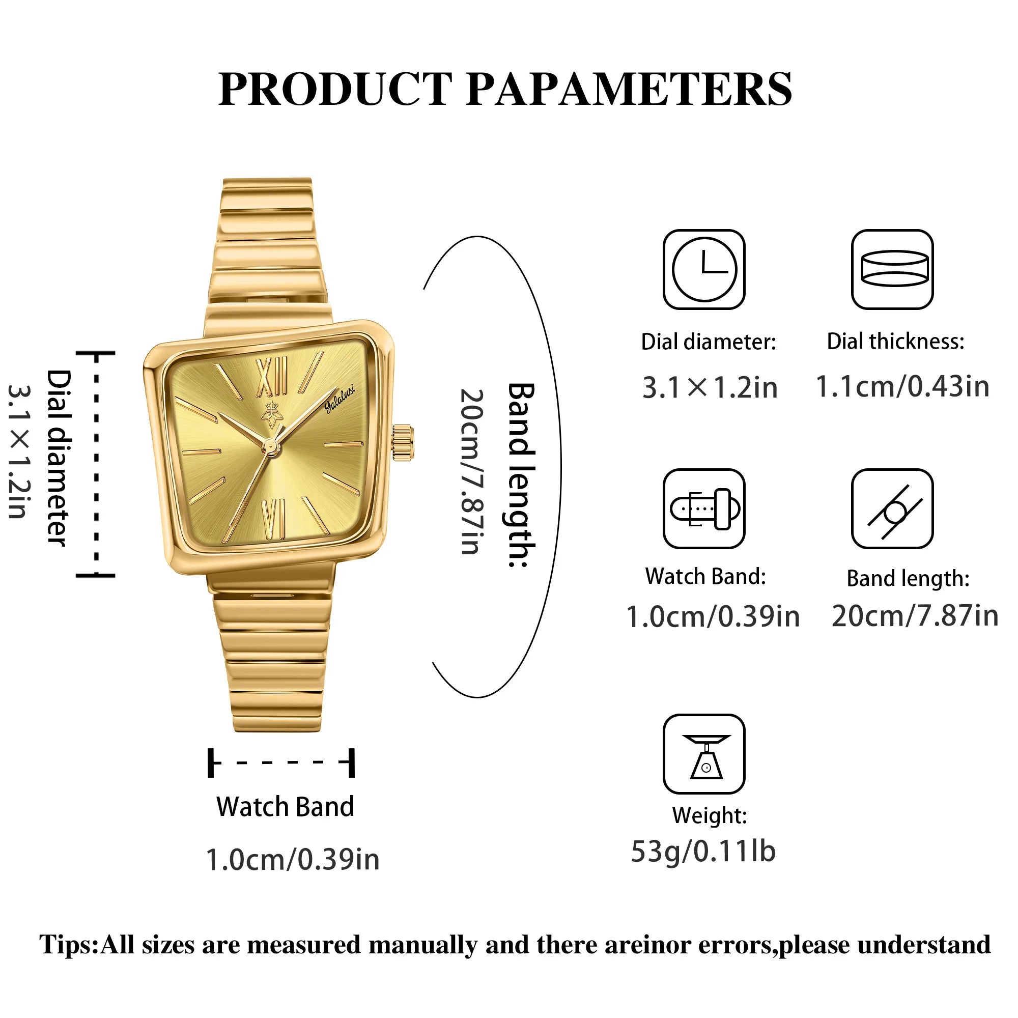 YaLaLuSi Montre à quartz dorée personnalisée pour femme Boîte cadeau de luxe au design minimaliste plaqué or incluse Cadeau parfait pour les femmes
