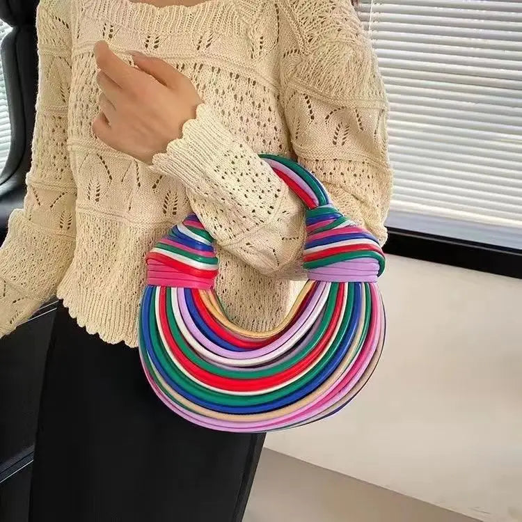Sacs à main pour femmes 2025 nouveau or marque de luxe de créateur sacs à nouilles tissés à la main corde nouée tiré Hobo argent pochette de soirée Chic