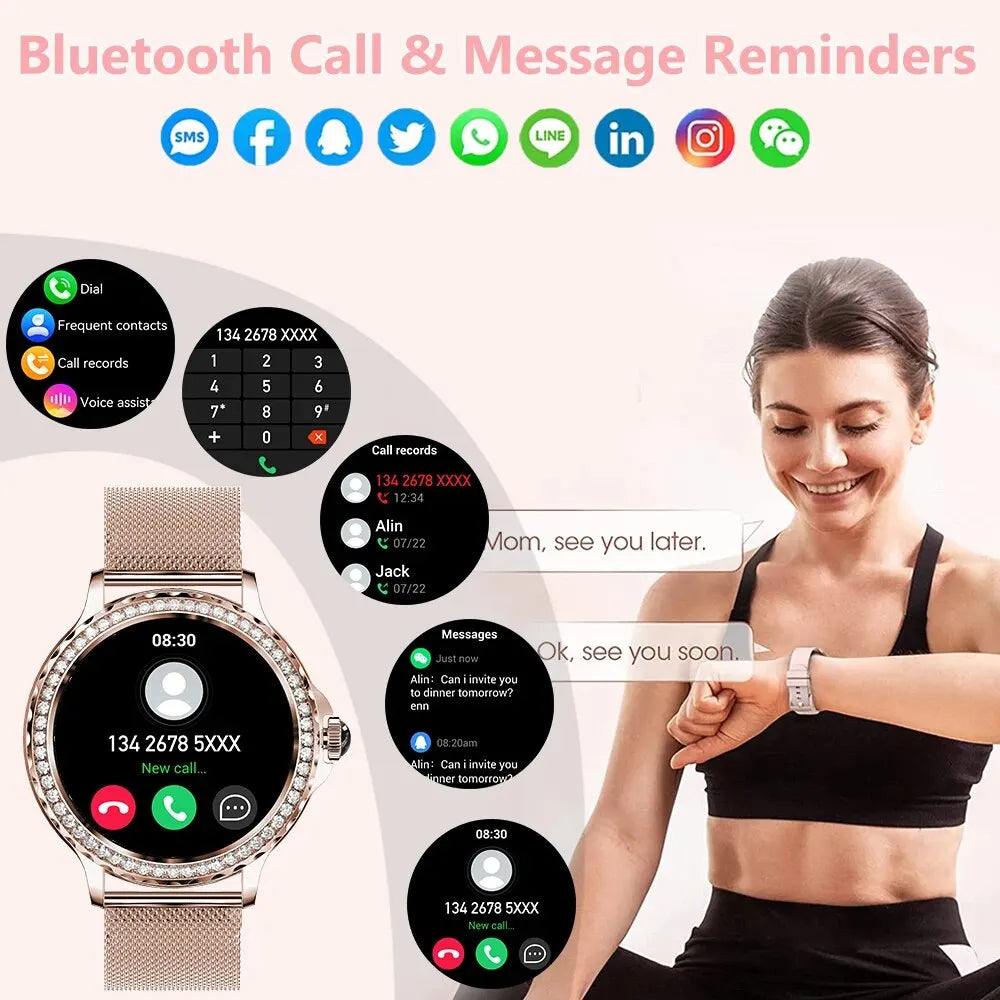 montre intelligente or Rose Bluetooth appel dame 100 + Mode sport Fitness moniteur de santé femmes Smartwatch pour IOS Android NX19