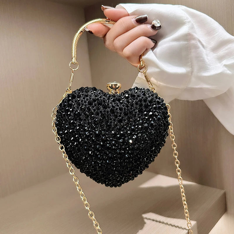 Pochette sac à main de Luxe diamant incrusté coeur forme cristal  pierres soirée de mariage sac à bandoulière poignée strass
