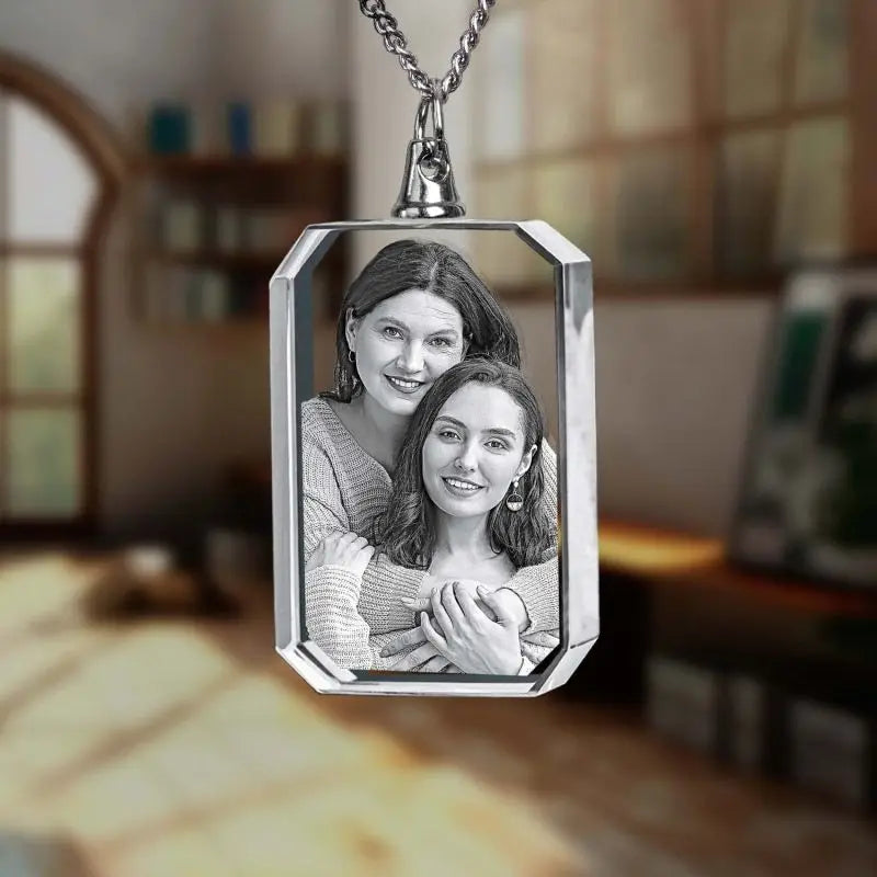 Collier Photo en cristal 3D personnalisé, collier personnalisé avec Photo gravée au Laser, cadeau , souvenir de Couple et famille