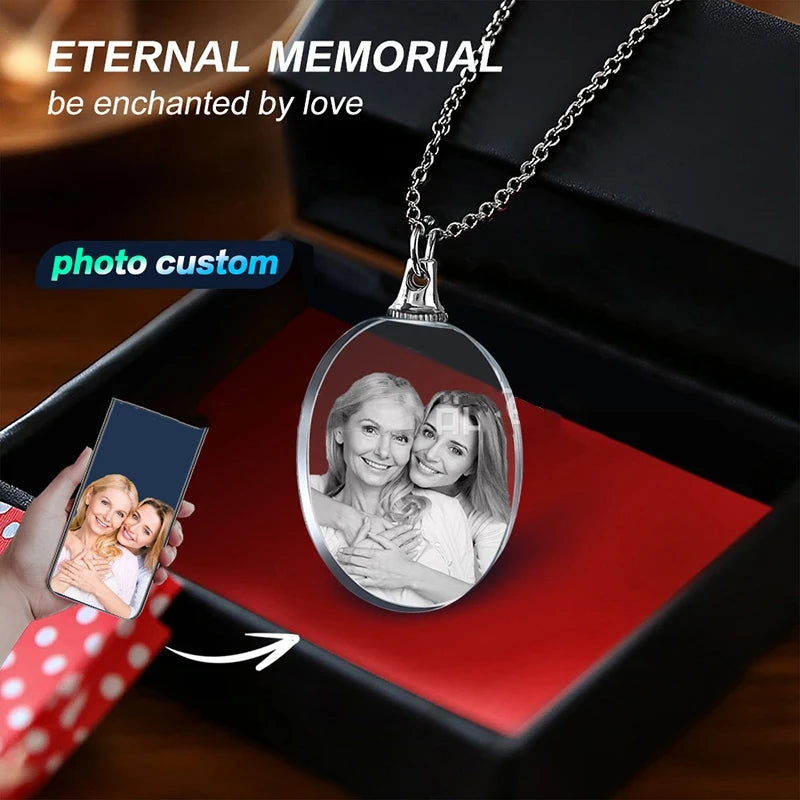 Collier Photo en cristal 3D personnalisé, collier personnalisé avec Photo gravée au Laser, cadeau , souvenir de Couple et famille