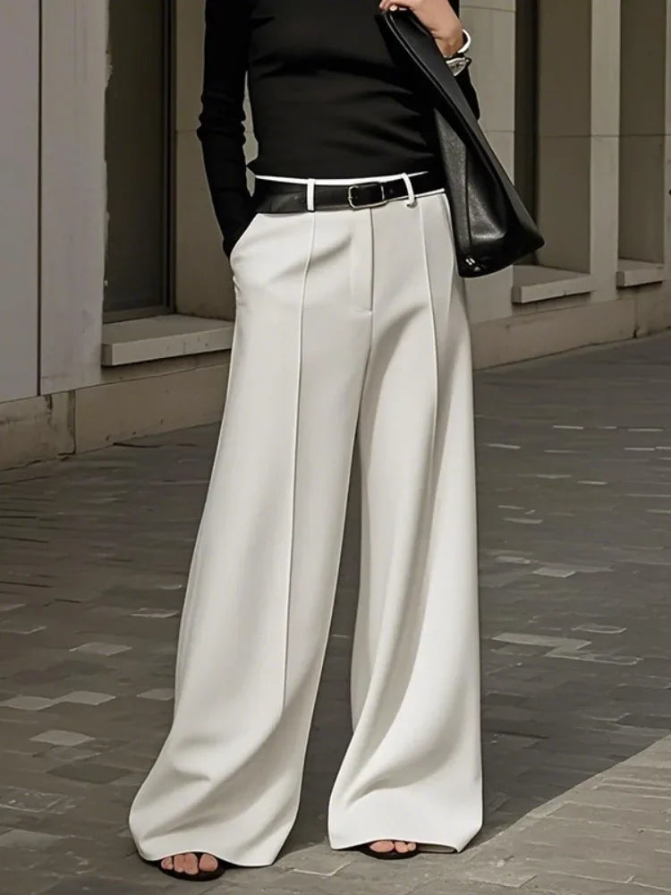 Pantalon pour femmes mode Simple couleur unie taille haute à jambes larges ample