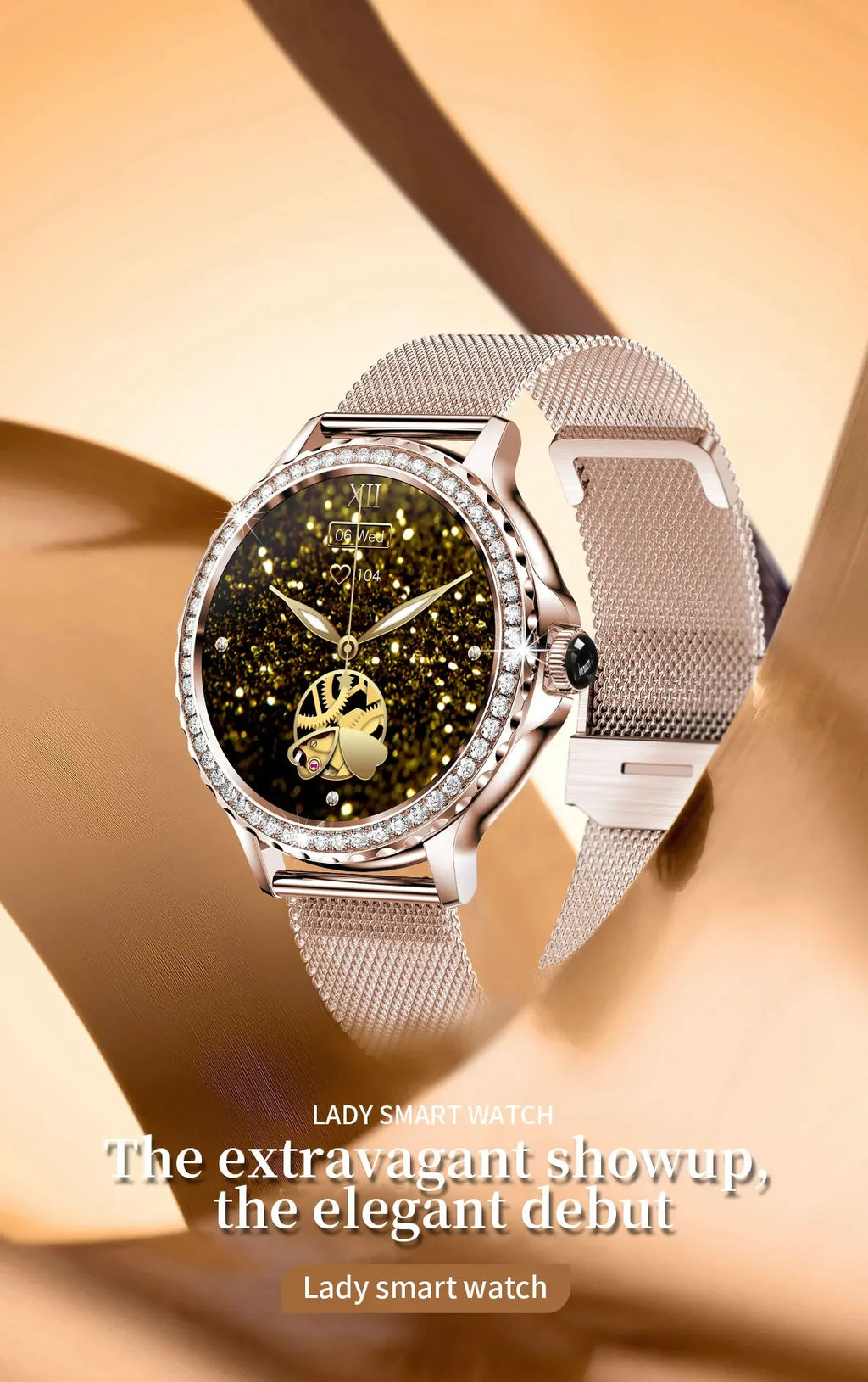 Montre intelligente diamant femme bracelet en métal 1.3 pouces écran HD appels Bluetooth moniteur de santé décoration de mode montre-bracelet