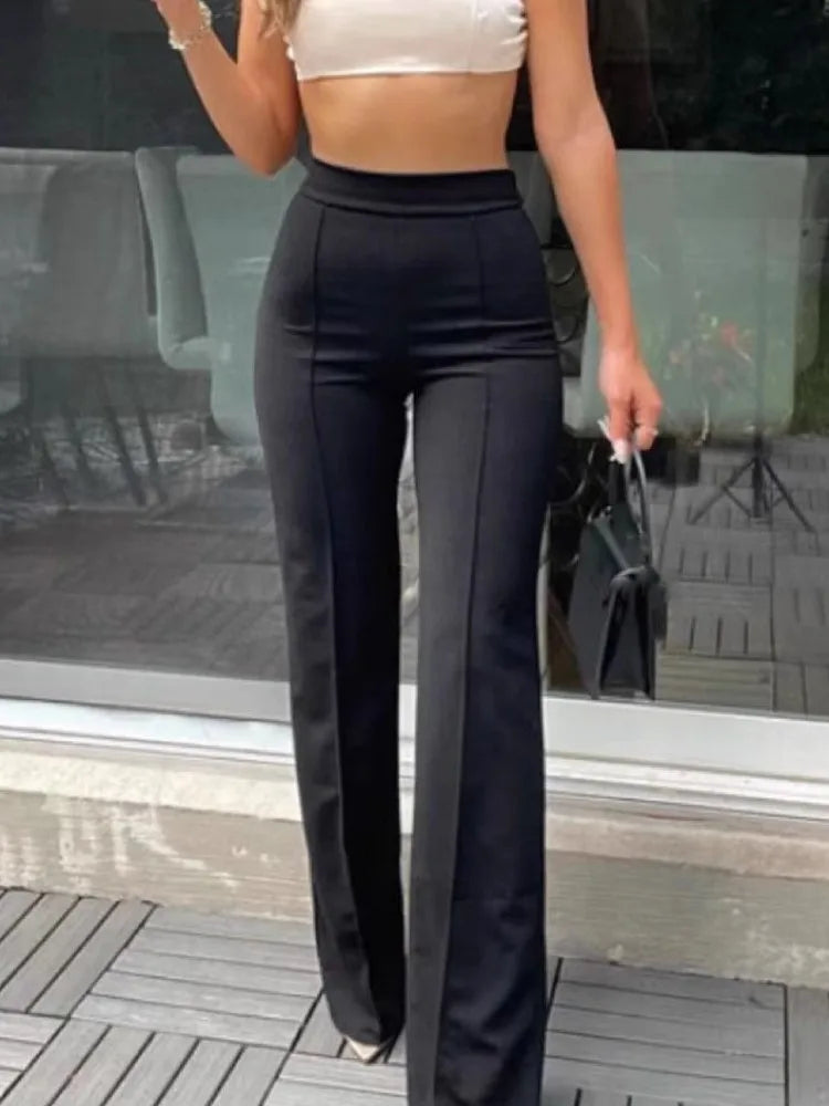 Pantalon pour Femme décontracté solide mode taille haute de bureau élégant