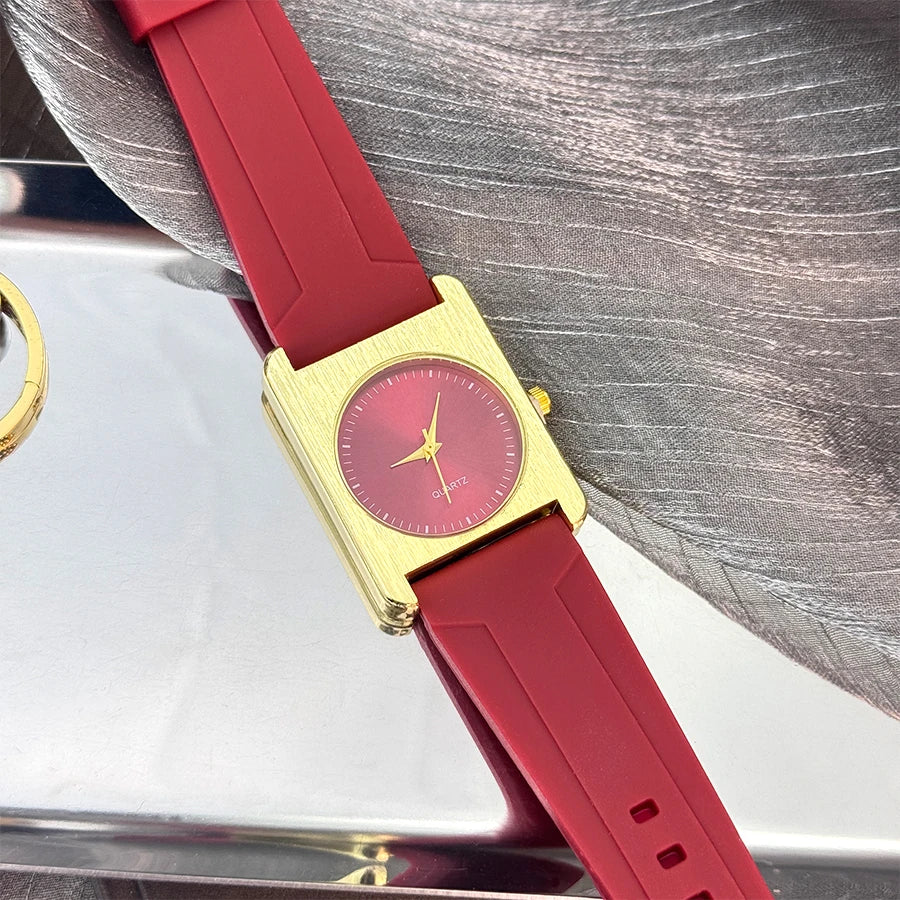 Nouveau  Montre carré Dopaamine couleur mode grand cadran coque brossée bracelet en Silicone haut de gamme montre pour femme