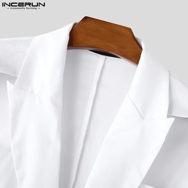 Blazers à lacets monochromes à manches longues pour hommes, conception de bouton creux, streetwear décontracté, mode de style américain, Y-2025