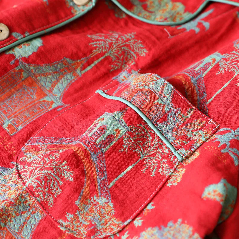Ensemble pyjama en coton Jacquard pour femmes, couleur rétro, vêtements de maison tissés, manches longues, printemps et automne