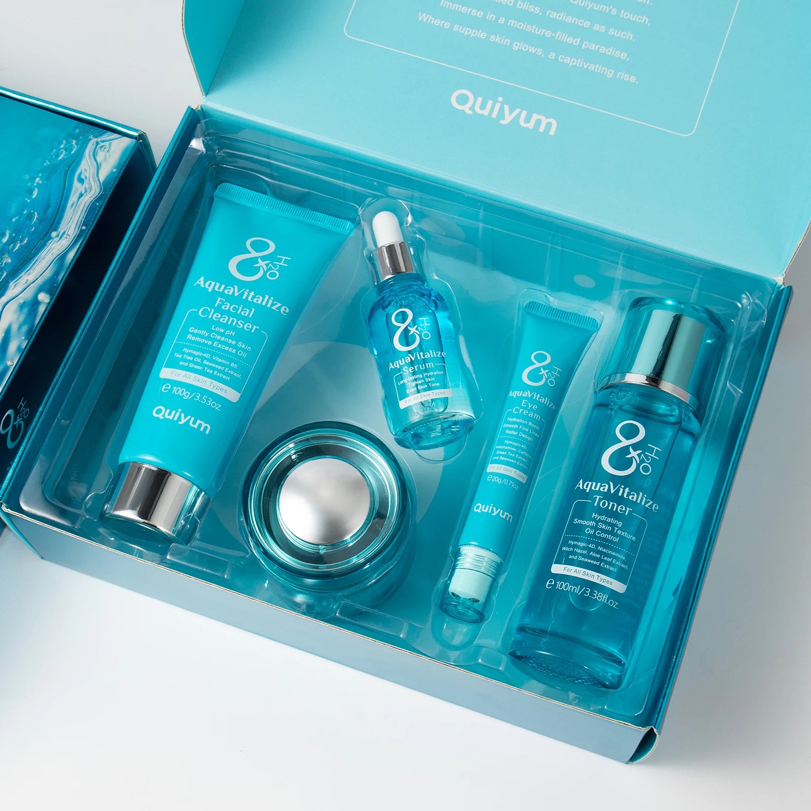 QUIYUM 8X H2O AquaVitalize ensemble de soins de la peau 5 pièces Kit d'hydratation profonde lissage des rides traitement de serrage coffret cadeau