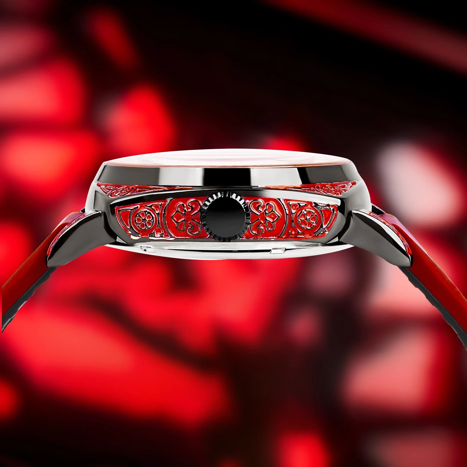 Montre mécanique entièrement automatique pour femme avec ruban rouge doré, style décontracté, veilleuse élégante, fleurs sculptées, neuve