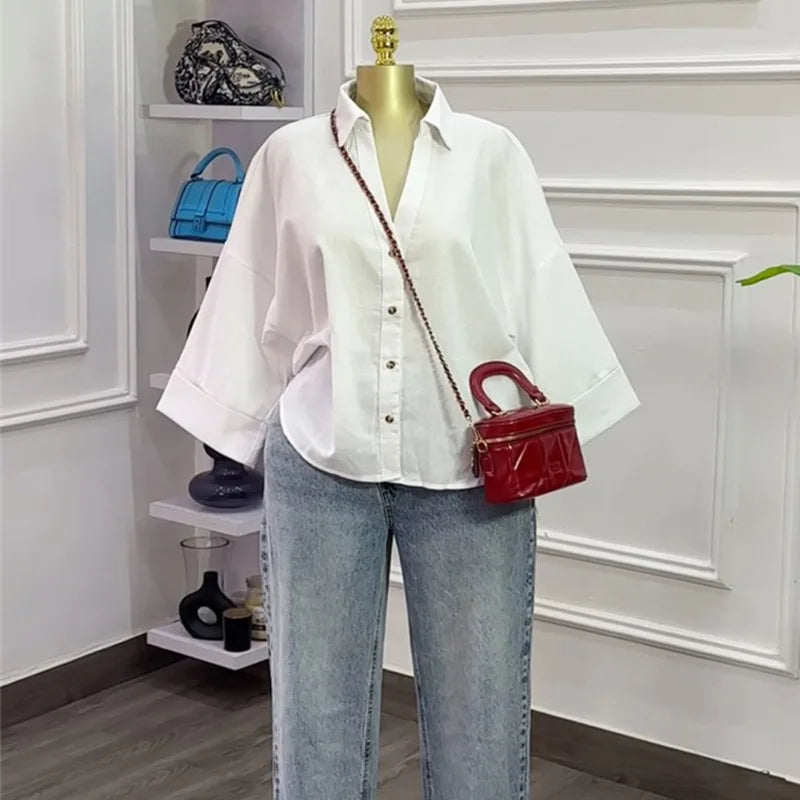Blouse pour femme  automne  à manches longues simple boutonnage  ample style 2026