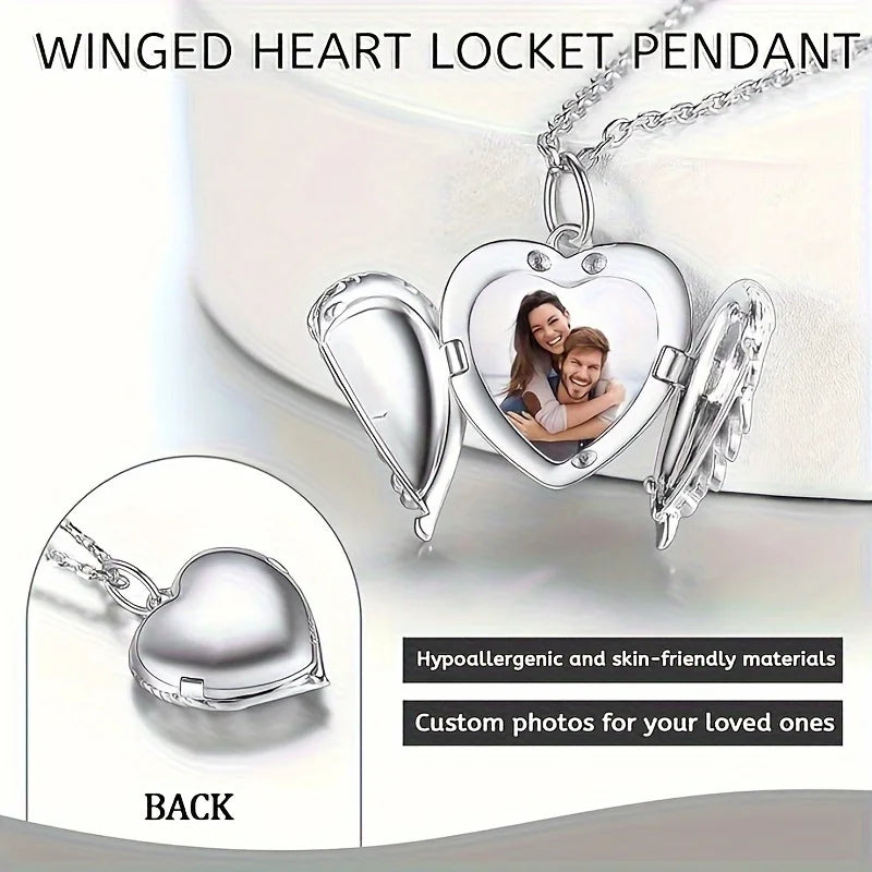Collier Image personnalisée/photo petite boîte pendentif collier, personnalisé aile d'ange petite boîte pendentif hommes femmes collier cadeau de noël