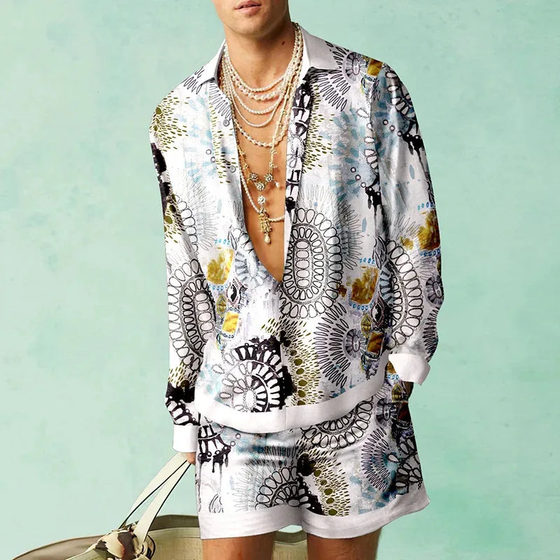 Ensemble de chemises à motif botanique pour hommes, impression 3D, mode décontractée, objectifs de plage, streetwear d'été, vêtements hawaïens