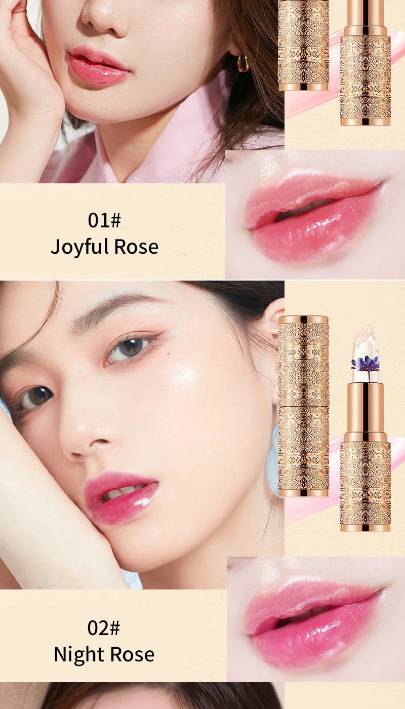 Le rouge à lèvres pétale qui change de couleur cristal pour les femmes hydrate le baume à lèvres durable et non collant