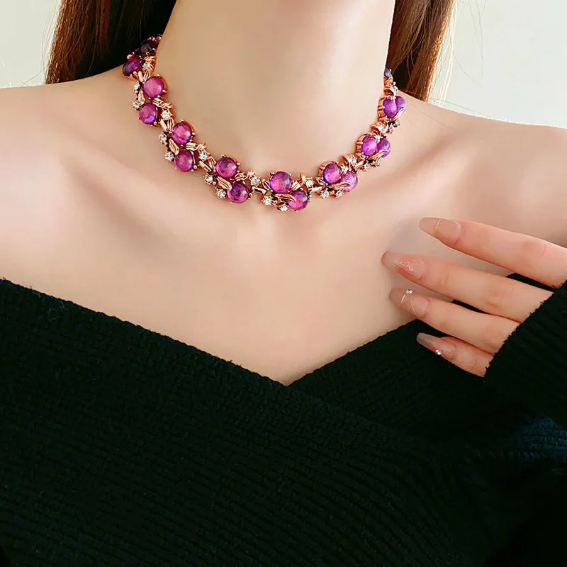 Collier rouge pour femme, fleur de cuir chevelu, breloques en métal, bracelet vintage, ensembles de bijoux exquis, tempérament, vente en gros