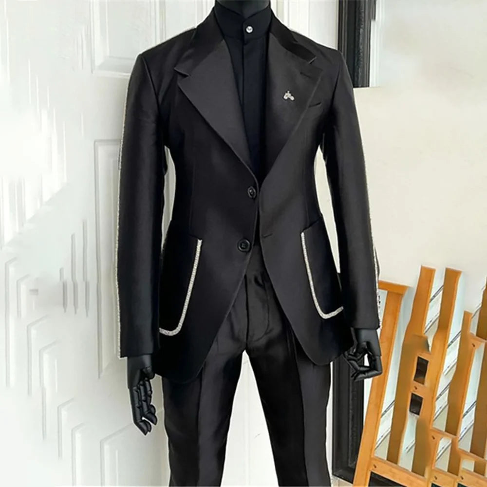 Costume 2 pièces noir pour hommes, Blazer et pantalon, simple boutonnage, travail quotidien, Business, décontracté, ensemble De Costume De fête, Traje De Hombre Elegante
