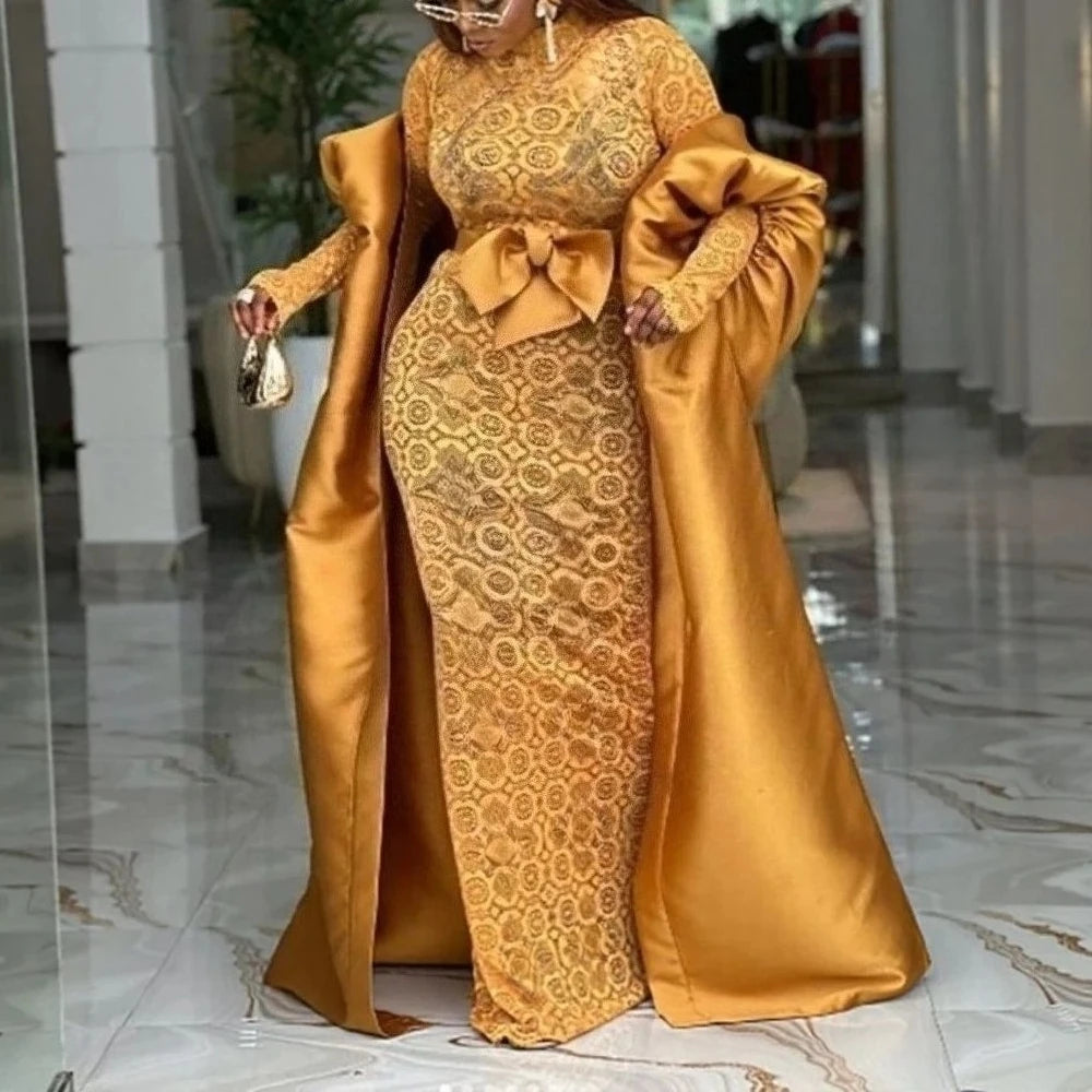 Ensemble deux pièces africain élégant en dentelle, moulante de luxe  avec ceinture à nœud transparent,Boubou, Robe brillante, pour de mariage