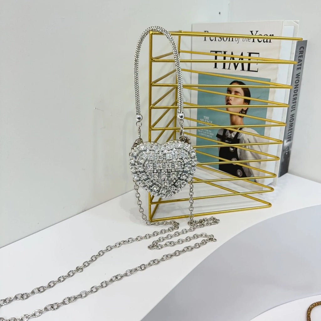 Pochette sac à main  DE Luxe Mini diamant incrustation coeur forme cristal pierres soirée de mariage sacs à bandoulière poignée strass