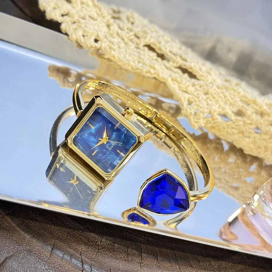 Nouvelle montre-Bracelet ouvert pour femme, forme assortie, couleur diamant, pierres précieuses, montre-Bracelet à Quartz haut de gamme, montre élégante pour paresseux