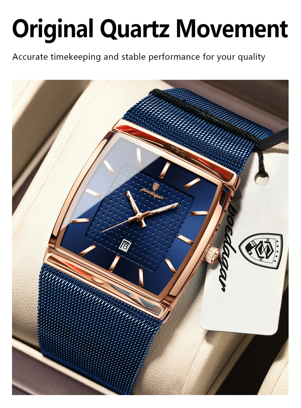 Top luxe hommes montre en acier inoxydable maille Date étanche lumineux homme montre-bracelet décontracté Rectangle Quartz hommes montres