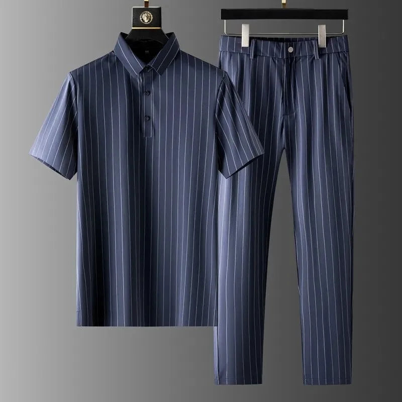 Ensemble deux pièces décontracté et confortable pour hommes, rayures Ice Injsobed, respirant, grande taille, haute qualité, été, nouvelle mode, 2026