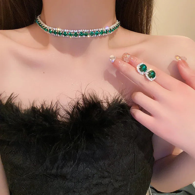 Ensemble collier et boucles d'oreilles en cristal de luxe pour femmes, ensembles de bijoux, accessoires, champagne, vert, bleu, noir, fête de mariage