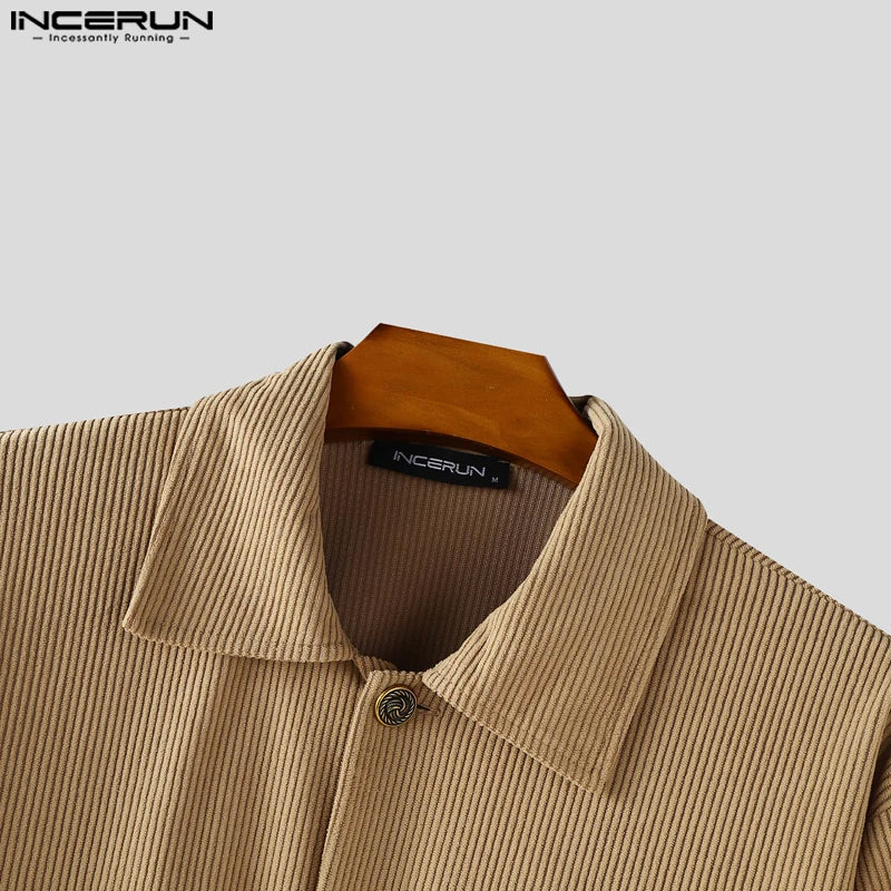 Ensembles velours côtelé pour homme,couleur unie revers manches longues vestes et pantalons  décontractés