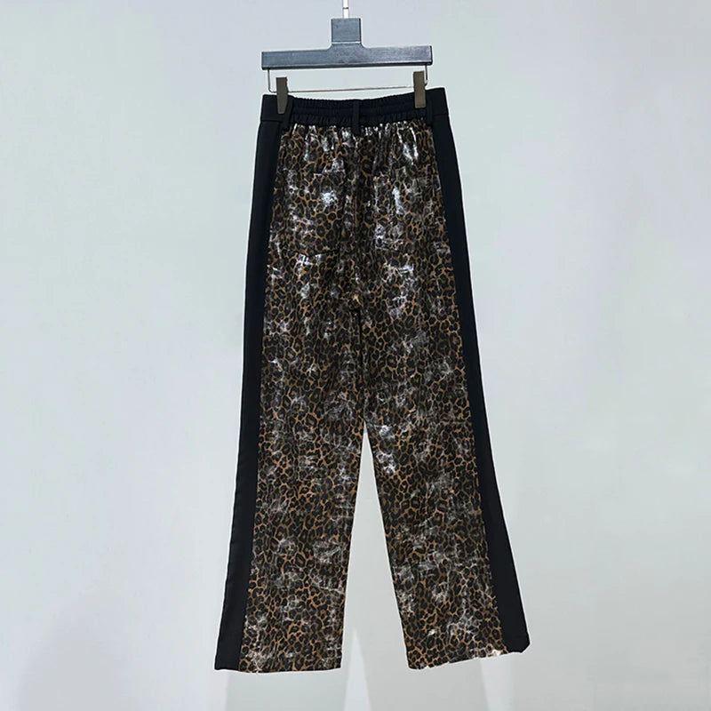 Ensemble  2 pièces pour hommes, tendance, nouvelle chaîne d'épissure, imprimé léopard, pantalon Long droit décontracté, nouvelle collection
