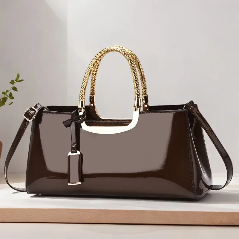 Pochette de soirée élégante – Sac à main finition brillante de couleur unie avec fermeture à glissière et doublure en polyester pour fêtes et mariages