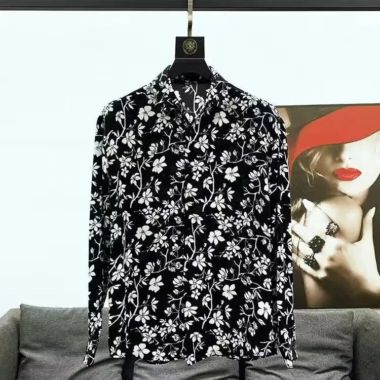 Chemisier imprimé à manches longues pour hommes, style coréen,mode décontractée, nouveau 2026
