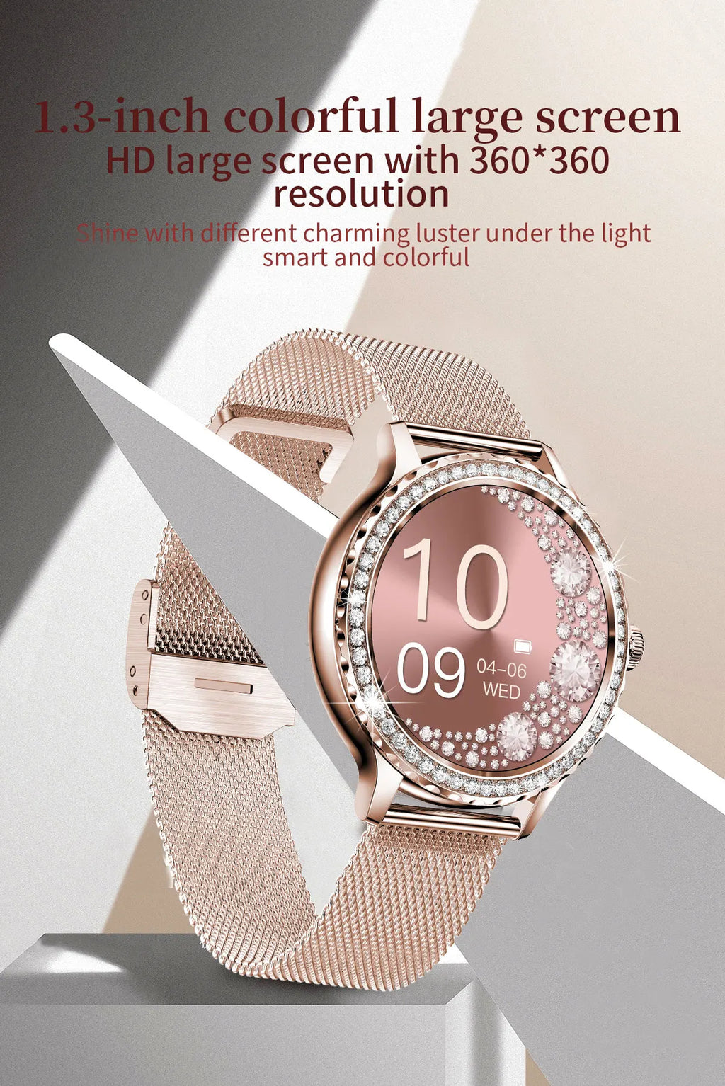Montre intelligente diamant femme bracelet en métal 1.3 pouces écran HD appels Bluetooth moniteur de santé décoration de mode montre-bracelet