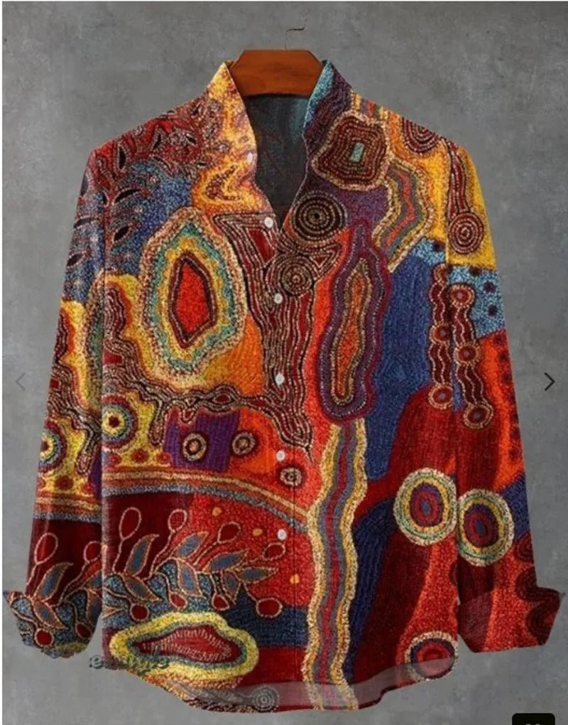 Chemise à manches longues en laine  imprimé  pour hommes, Style Gentleman, à la mode, col montant, motif  haut élégant, printemps et automne