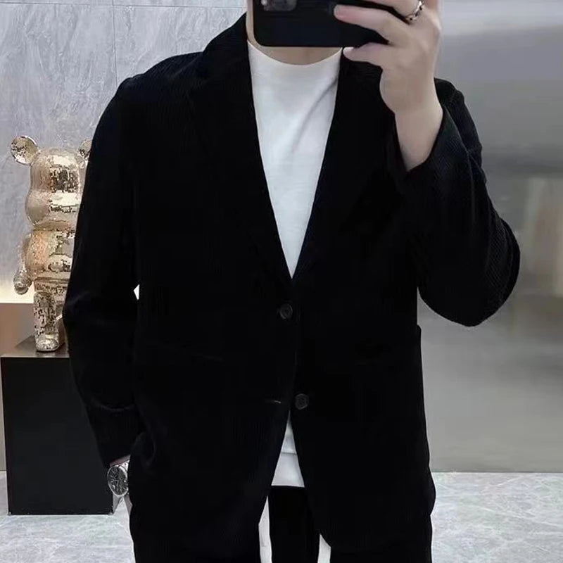 Ensemble homme Blazer déformable avec doublure, manches longues, mince, monochrome, haut de gamme, décontractéces