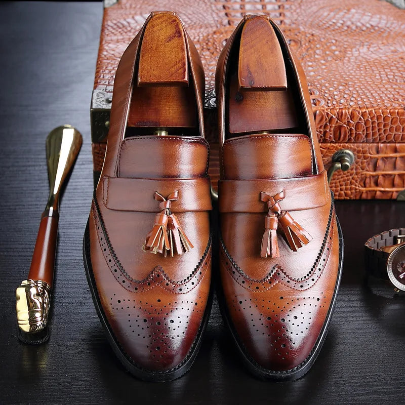 Mocassins en cuir de luxe pour hommes, chaussures richelieu à pompons de styliste,  mode haute qualité