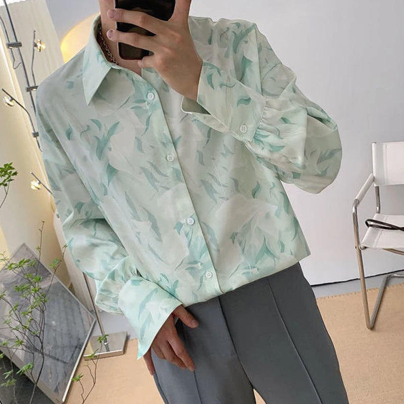 Chemise à manches longues imprimée en 3D pour hommes, chemise à motif floral, haute qualité