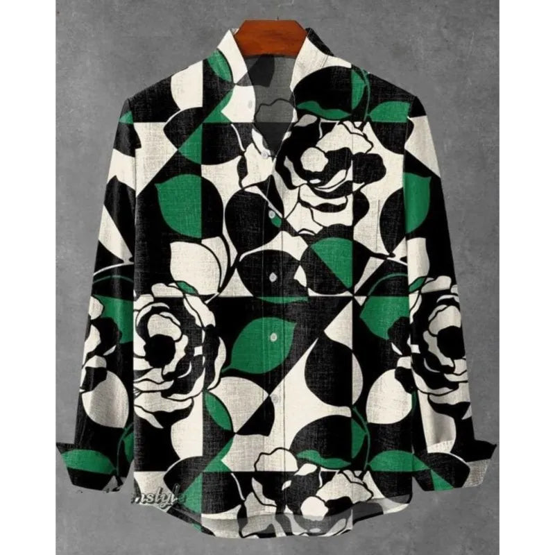 Chemise à manches longues en laine  imprimé  pour hommes, Style Gentleman, à la mode, col montant, motif  haut élégant, printemps et automne