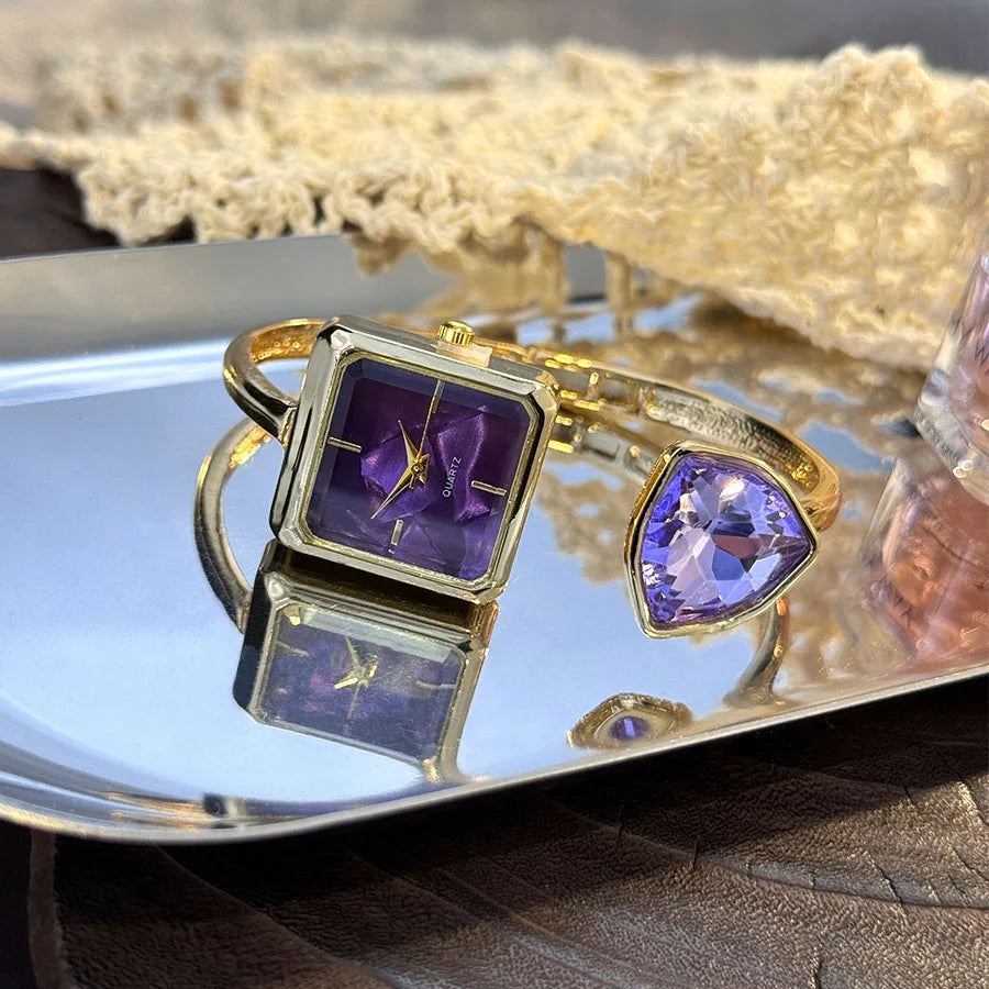 Nouvelle montre-Bracelet ouvert pour femme, forme assortie, couleur diamant, pierres précieuses, montre-Bracelet à Quartz haut de gamme, montre élégante pour paresseux