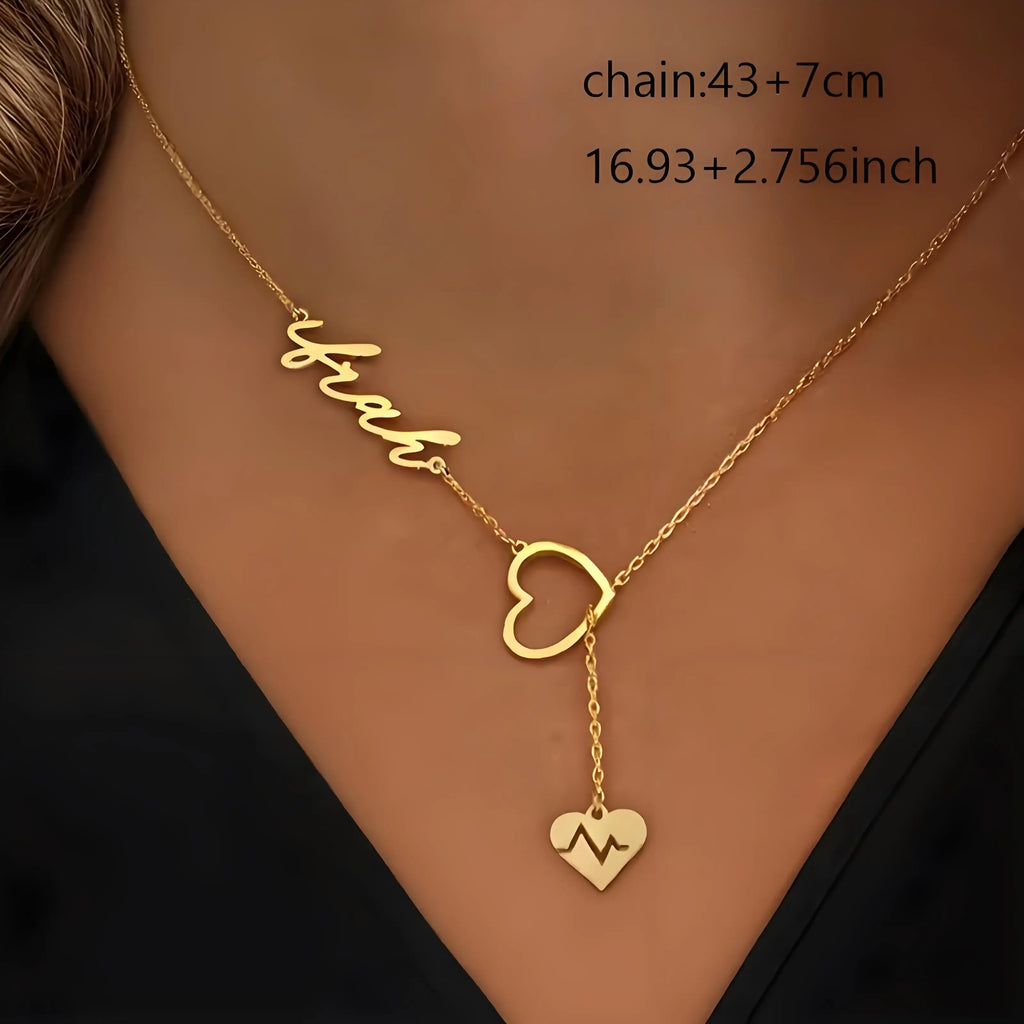Collier personnalisé avec nom de battement de coeur de couple, bijoux personnalisés en chaîne en forme de Y, cadeau idéal pour la Saint-Valentin