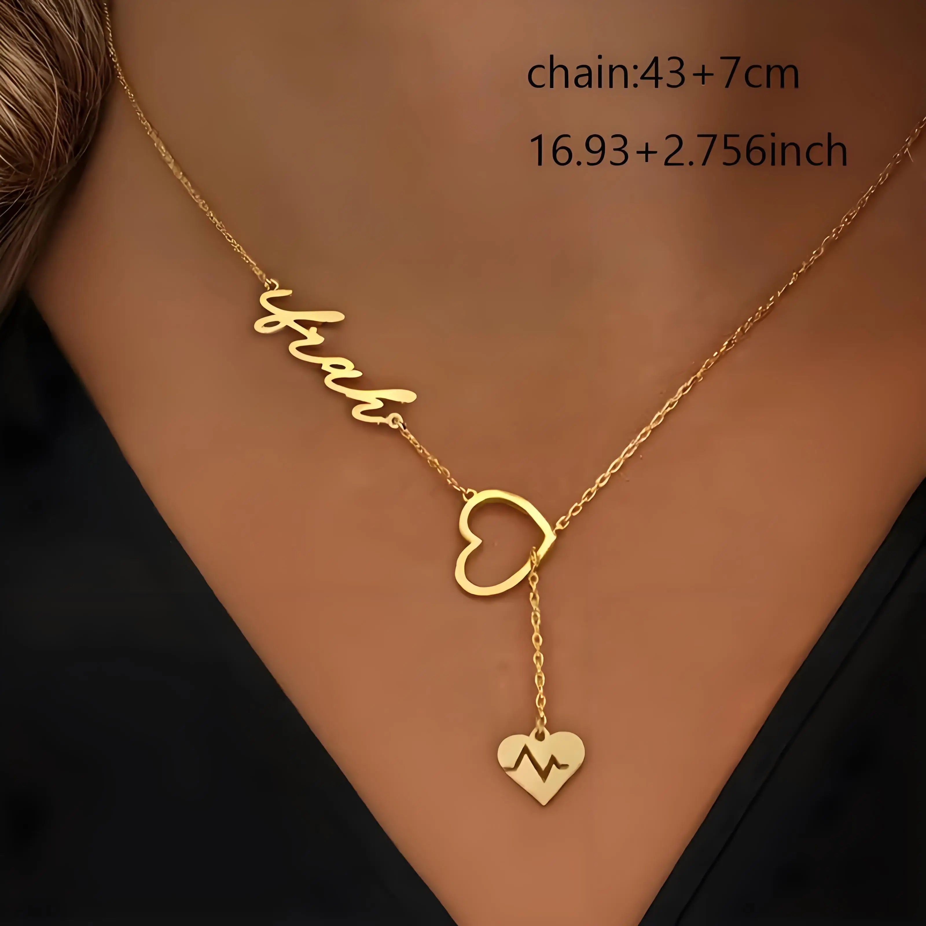 Collier personnalisé avec nom de battement de coeur de couple, bijoux personnalisés en chaîne en forme de Y, cadeau idéal pour la Saint-Valentin