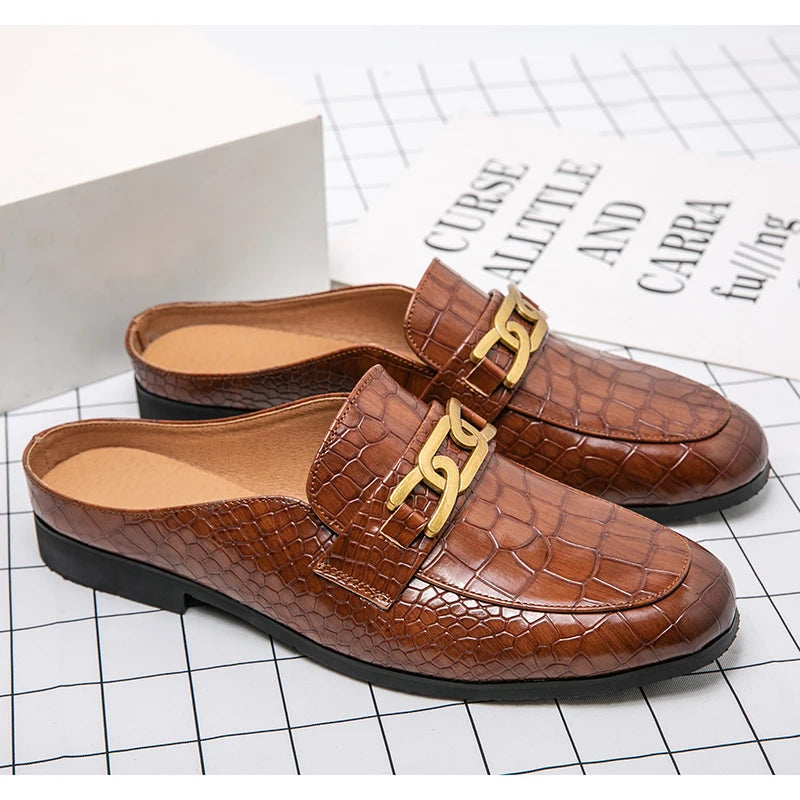 Demi-chaussures en cuir véritable pour hommes, 100%, Mules décontractées de styliste, mocassins à la mode, pantoufles de luxe 2026