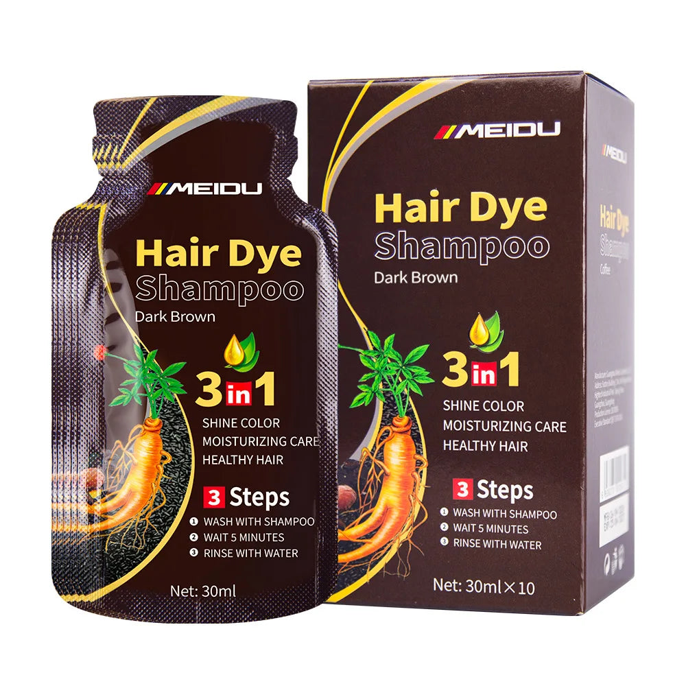 Shampoing 3 en 1 pour teinture capillaire, 30ml, assombrissant instantané, gris à noir, Polygonum Multiflorum, couverture de couleur naturelle pour femmes