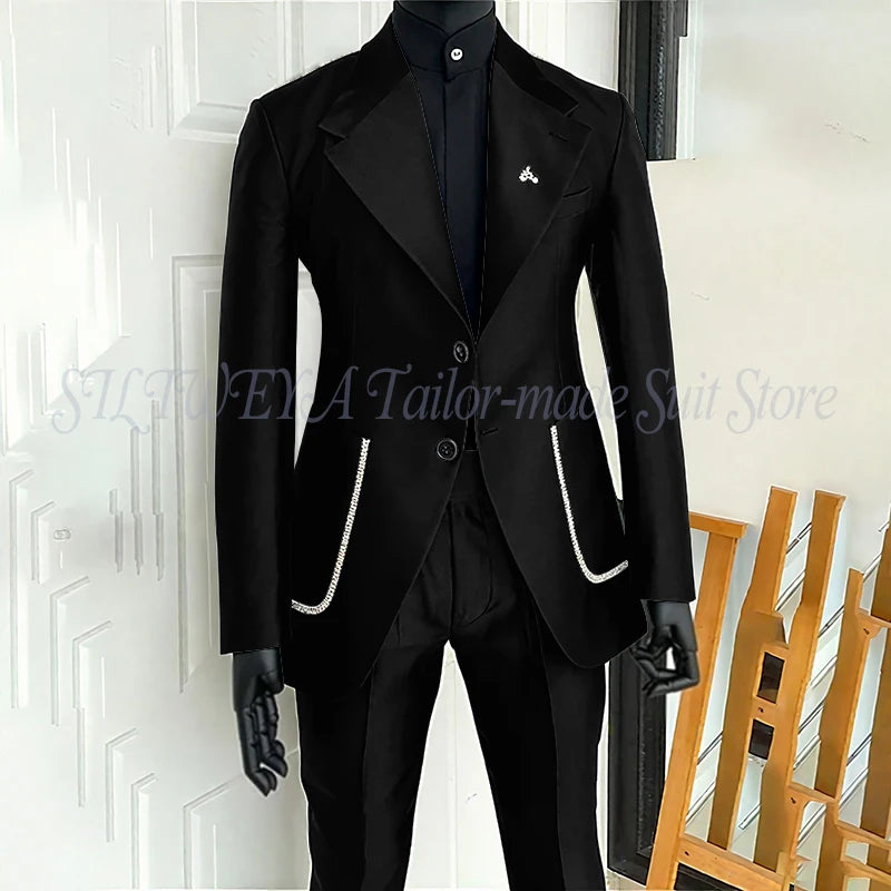 Costume 2 pièces noir pour hommes, Blazer et pantalon, simple boutonnage, travail quotidien, Business, décontracté, ensemble De Costume De fête, Traje De Hombre Elegante