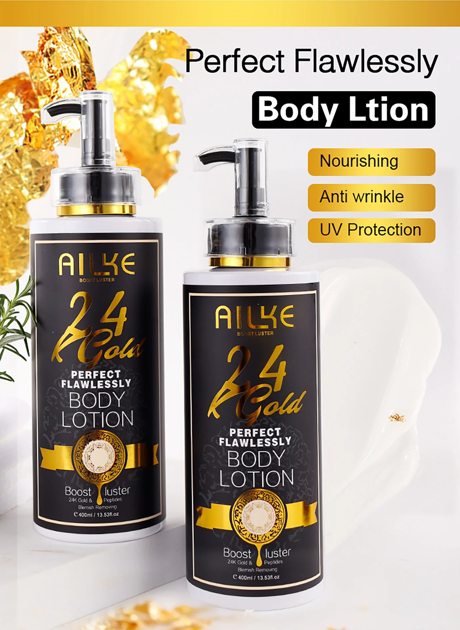 AILKE 24K Glod Gamme de soins pour la peau impeccable, blanchissant la peau, réduit les taches foncées, la mélanine, les rides, hydrate, pour femmes et hommes