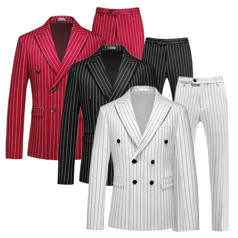 Ensemble pour hommes formel Double boutonnage rayé costumes Homme affaires Social ,de mariage