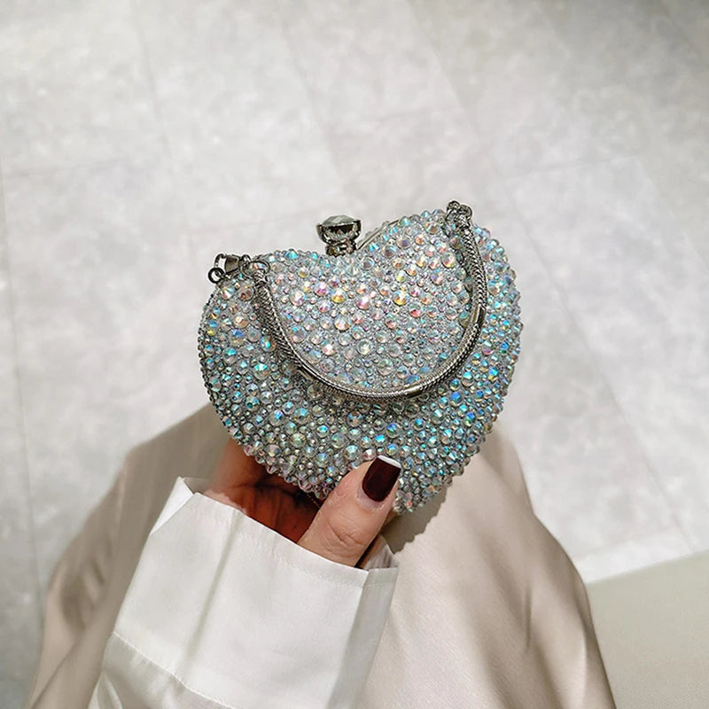 Pochette sac à main de Luxe diamant incrusté coeur forme cristal  pierres soirée de mariage sac à bandoulière poignée strass