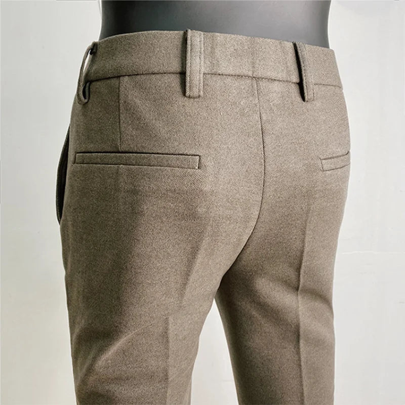 Pantalon hommes décontracté coupe ajustée pantalon droit formel affaires laine tissu Social bureau robe pantalon