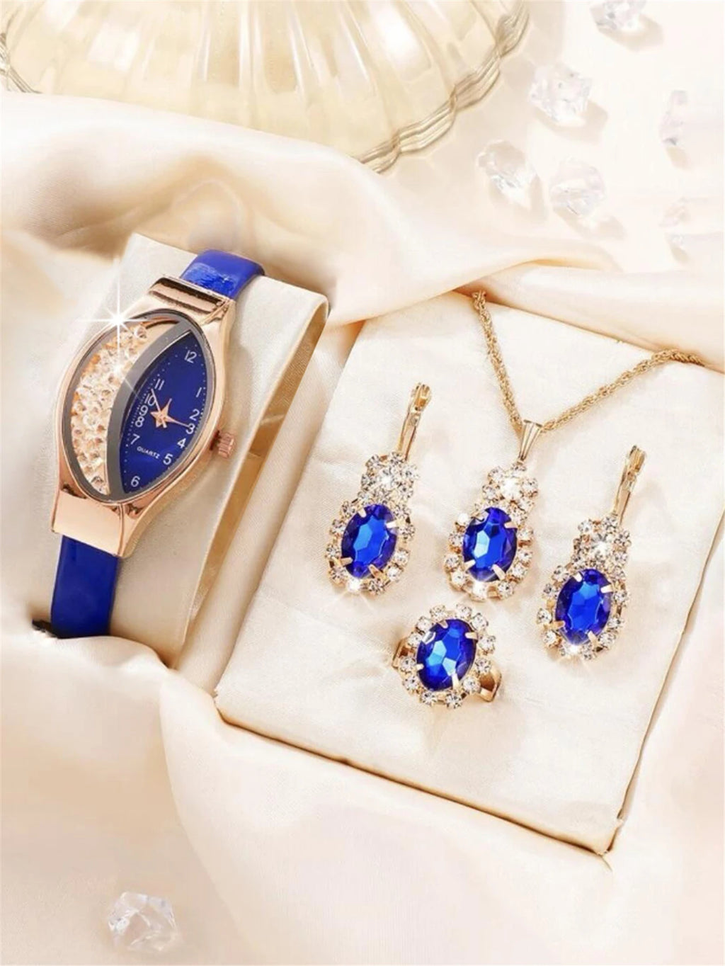 5 pièces ensemble mode femmes Version coréenne polyvalent elliptique Quicksand numérique femmes montre à Quartz montre femmes collier boucles d'oreilles