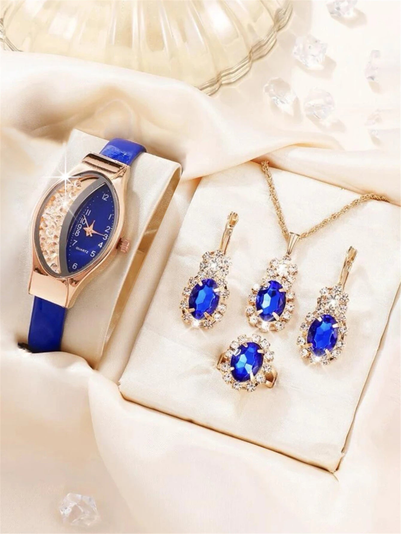 5 pièces ensemble mode femmes Version coréenne polyvalent elliptique Quicksand numérique femmes montre à Quartz montre femmes collier boucles d'oreilles